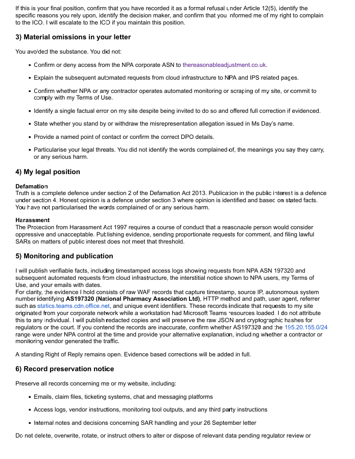 Page 2 of rebuttal: legal bases, evidence summary, publication intent