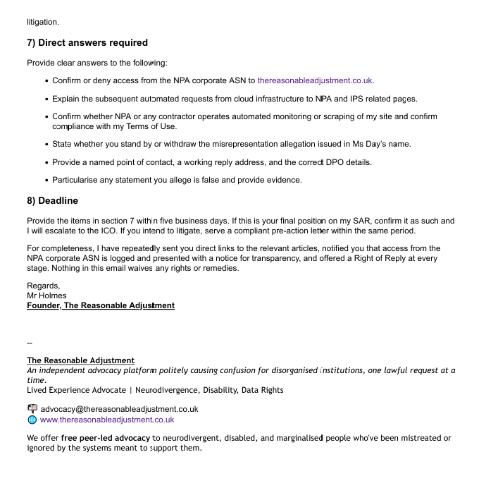 Page 3 of rebuttal: specific questions, deadline, and records preservation