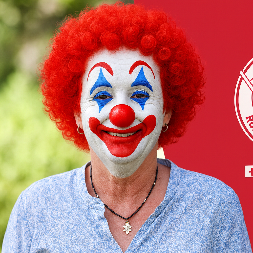Kate Osborne MP edited to appear as a clown, satirising political conduct