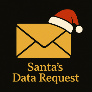 Gold envelope icon with a small Santa hat on the corner, symbolising a GDPR data request deadline falling on Christmas.
