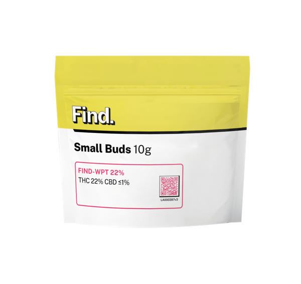 Tub of FIND Wedding Pop Triangle (WPT) 22% THC medical cannabis flower