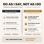 Infographic showing contradiction between ICO FOI responses claiming systems cannot be searched and internal guidance requiring evidence, alternative searches, and avoidance of blanket refusals