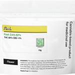 Find ZAS 22% medical cannabis flower packaging, 10g pouch with THC 22% and CBD less than 1%