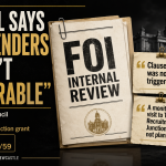 Infographic-style featured image showing a Freedom of Information internal review into Newcastle City Council’s handling of The Recruitment Junction grant, with headline text stating that ex-offenders were not treated as “vulnerable”, alongside callouts saying Clause 7 was not triggered and no monitoring visit was planned.