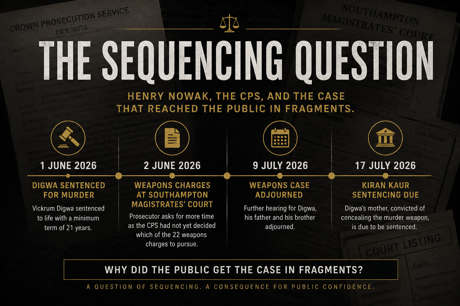 Editorial timeline showing key court dates in the Henry Nowak case and linked family proceedings.