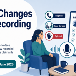 DWP PIP recording rules graphic showing telephone and face-to-face assessments recorded automatically unless claimants opt out from 29 June 2026